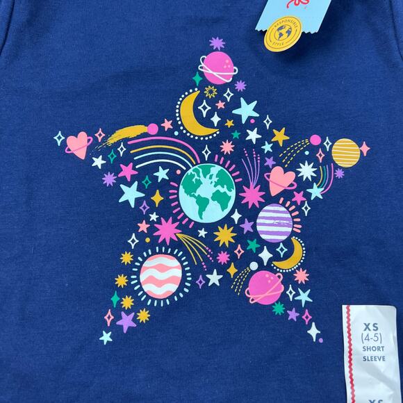 Cat & Jack Girls' Navy Blue Short Sleeve Star Graphic Printed T-Shirt - XS - NWT - Picture 3 of 5